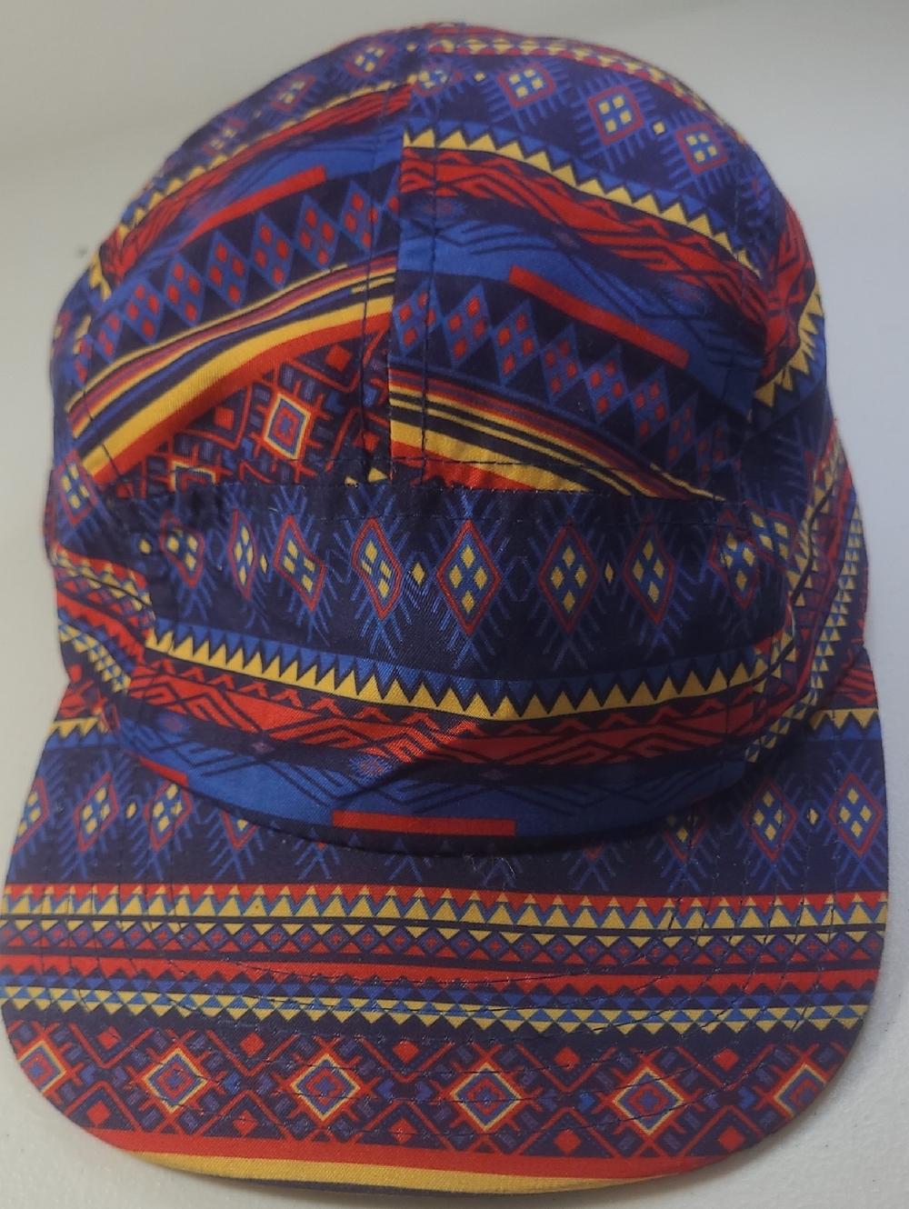 Multi Colored 5-Panel Aztec Inspired Patterned Blue & Red  Print Women's Hat